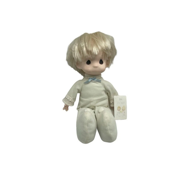 Vintage Precious Moments Jesus Loves Me Boy Doll Outfit with Blue Ribbon - Picture 1 of 16